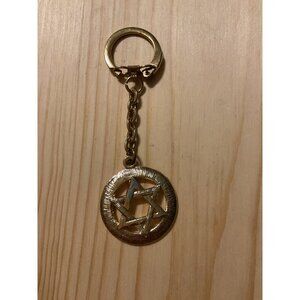 Vintage Gold-Tone Star of David Keychain With Round Medallion Pendant